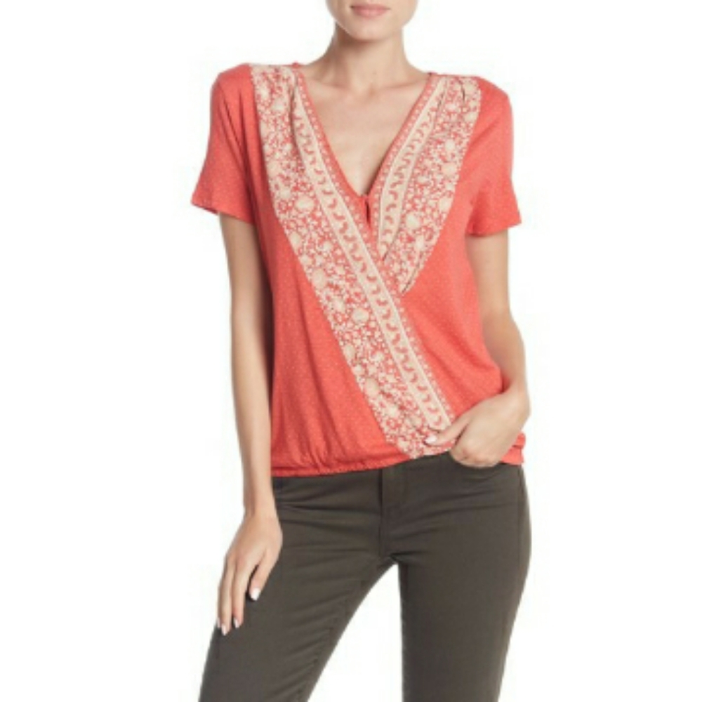 Lucky Brand Wildflower Surplice V-Neck Top